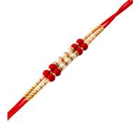 BIGNAY Golden Color Designer Bugle Beaded Rakhi | Traditional Fancy Pearl Bhai Rakhi with Red Thread for Raksha Bandhan | small pearl Rakhi | Pack of 2