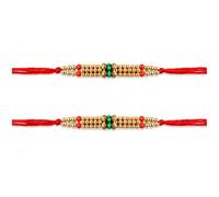 BIGNAY Rakhi Bracelet | Handmade Traditional Sacred Thread for Brother | Raksha Bandhan Festival Gift - Set of 2 (Green & Red Beaded)