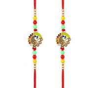BIGNAY Traditional Handmade Rakhi | Sacred Thread Bracelets for Brother | Indian Festival Celebration - Set of 2 (Peacock Designe)