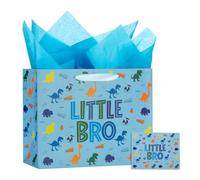 bigniuzi Medium Little Brother Gift Bag Baby Boy Shower Gift Bag Baby Boy Wrapping Paper for New Born Going Home Blue
