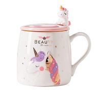 BigNoseDeer Cute Ceramic Coffee Mug with Unicorn Spoon, Morning Cup Novelty Tea Milk Christmas Mug Gift for Unicorn Lovers Girls 380ML (Pink)