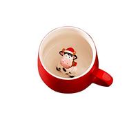 BigNoseDeer Cute Christmas Cow Ceramic Mug Unique Hand Painted Novelty 3D Animal Cups Chocolate Tea Milk Mugs for Christmas Weddings Birthdays Gifts for Women Girls (Cow)