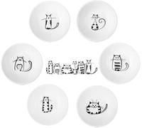 BigNoseDeer Super Cute Cat Ceramic Sauce Dish,Mini Side Seasoning Dish,Condiment Dishes,Sushi Soy Dipping Bowl,Snack Serving Dishes,Meow Porcelain Small Saucer Set(Set of 6)