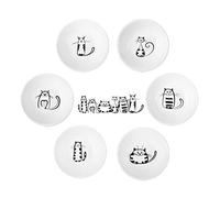 BigNoseDeer Super Cute Cat Ceramic Sauce Dish,Teabag Holder Dish,Condiment Dishes,Jewelry Holder,Sushi Soy Dipping Bowl,Snack Serving Dishes,Meow Porcelain Small Saucer Set(Set of 6) (Sauce Dish)