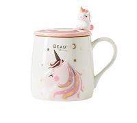 BigNoseDeer Unicorn Cute Ceramic Coffee Mug & Lovely Spoon, Morning Cup Novelty Gift for Magic Unicorn Lovers Girls 380ML