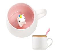 BigNoseDeer Unicorn Gifts: Cute 3D Ceramic Mug with Spoon Lid for Girls & Women - Novelty Coffee Cup for Chocolate, Tea, or Milk - Personalised Birthday Gifts for Mum, Friends
