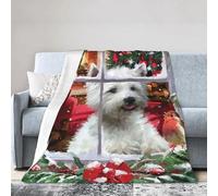 BigOtters Cute Westie Dog Christmas Throw Blanket Cozy Fluffy Plush Blanket Soft Flannel Throw Blanket for Sofa Bed Couch 80"x60"