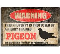 BigOtters Vintage Pigeon Tin Sign,Warning This Property Is Protected by a Highly Trained Pigeon,Funny Outdoor Warning Sign,For 12 X 8 Inch