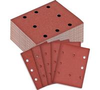 BIGP 100 Piece Sanding Sheet Set, 110 x 115 mm Rectangular Sandpaper Velcro Grit 40/60/80/120/240, 8 Holes, Accessories for Multi Sander, Orbital Sander, for Wood, Metal and Paint