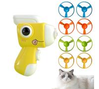 Bigpomelos Cat Toy Launcher - Dinosaur Shaped Disc Launcher, High Velocity Flying Saucer, Interactive Indoor Cat Toy for Hunt Fetch & Funny (8 Flying Discs Included)