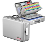 BigPonPon Fireproof Document Box, Hard Case Highly Flame-Resistant Fire Proof Waterproof File Organizer with Lock, Portable Fire Safe for Important Documents & Valuables Storage (Gray, 16"*12"*5")