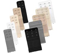 Bigqin 10 Pieces Bra Extender, Elastic Extension Hook Strap with 3 Rows 2 Hooks 3 Hooks 13mm Spacing, Black/White/Beige/Gray-Silver/Skin Color