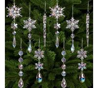 Bigqin 10pcs Crystal Christmas Ornaments, Snowflake Icicle Acrylic Christmas Tree Decorations with Hanging Rings, Suitable for Christmas, New Year, Winter, Wonderland Parties, Iridescent