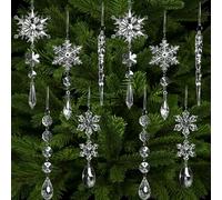 Bigqin 10pcs Crystal Christmas Ornaments, Snowflake Icicle Acrylic Christmas Tree Decorations with Hanging Rings, Suitable for Christmas, New Year, Winter, Wonderland Parties, Clear