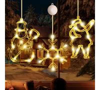 Bigqin 3PCS Christmas Lights, LED Window Lights with Suction Cups, Battery Type Christmas Decoration Curtain Lights, Snowflake Snowman Christmas Tree Lights for Bedroom Room Outdoor Decoration