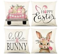 Bigqin 4 Set Throw Pillow Cushion Cover 45 * 45cm, Easter Pillow Case Square Cushion Protector Invisible Zipper for Sofa Bedroom Living Room Home Decoration, White Gray, 18"