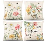 Bigqin 4 Set Throw Pillow Cushion Cover 45 * 45cm, Spring Collection Pillow Case Square Cushion Protector Invisible Zipper for Sofa Bedroom Living Room Home Decoration, White Gray, 18"