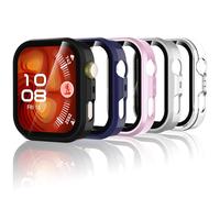 Bigqin 5 Pack Protective C ase Compatible with Huawei Watch Fit 4 Pro, Hard PC Ca se with Screen Protector, HD Case Cover Matte with Tempered Glass - Transparent, Black, Pink, Silver, Ink Blue