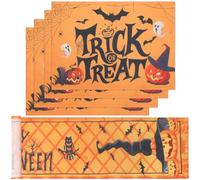 Bigqin Halloween Table Runner with 4 Placemats, 183 x 33 cm Washable Spider Webs Pumpkins Ghost Table Decorations, Halloween Placemat Table Runner Set, Tablecloth for Dining Room Party Decoration