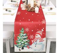 Bigqin Linen Xmas Table Runner - 183x33cm/72"x13" with Christmas Tree, Snowflakes, Snowman Pattern