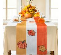 Bigqin Modern Autumn Table Runner, 183 x 33 cm Seasonal Orange Pumpkins Maple Leaves Tab le R unner, Washable, Tab le Run ner for Fall Festival Party Decoration
