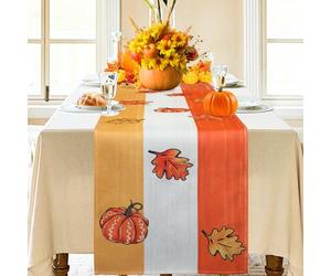 Bigqin Modern Autumn Table Runner, 183 x 33 cm Seasonal Orange Pumpkins Maple Leaves Tab le R unner, Washable, Tab le Run ner for Fall Festival Party Decoration
