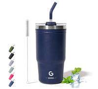 BIGRD 20oz Insulated Coffee Cup Travel Mug with Straw and Lid 591ml,Leak Proof Stainless Steel Office Water Bottle Keeps Cold and Hot for 8 Hours,Twilight