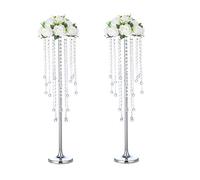 Bigsee 2 Pcs 29.5 inches Crystal Flower Stand Wedding Centerpieces for Tables, Tabletop Silver Metal Flower Arrangement Holder, Bulk Metal Vases for Reception Ceremony Decoration