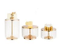 Bigsee Gold Cake Stand Set of 3, Metal Mirror Cake Stand Cake Pedestal With Crystal Pendants and Beads, Cupcake Candy Birthday Party Wedding Party Dessert Display Stands