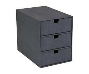 Bigso Box of Sweden 3-Tier Desktop Drawers - Desk Tidy Organiser for Stationery Storage - Paper Mini Filing Cabinet in Fibreboard and Paper in Linen Look - Black
