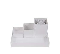 Bigso Box of Sweden Desk Storage Organiser for Stationery - Pen Holder with 4 Compartments for Various Office Items - Fibreboard and Paper Stationery Storage - White