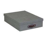 Bigso Box of Sweden Document Box for A4 paper, Brochures and Notes - Box with Lid and Leather Handle - Fibreboard and Paper Box Storage with Lid - Grey