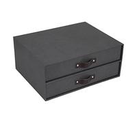 Bigso Box of Sweden Drawer Storage Box for Documents and Office Supplies - 2-Drawer Desk Organiser - Fibreboard and Paper Filing System with Elegant Leather Handle - Black