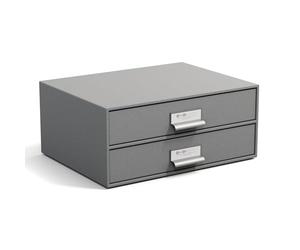 Bigso Box of Sweden Drawer Storage Box for Documents and Office Supplies - Desk Organiser with 2 Drawers - Fibreboard and Paper Filing System - Grey