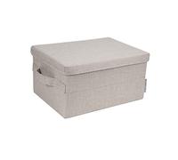 Bigso Box of Sweden Foldable Soft Medium Storage Box for Home and Office - Canvas Wardrobe Organiser with Lid - Spacious Storage Cube for Clothing and Accessories - Beige