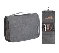Bigso Box of Sweden Hanging Travel Toiletry Bag with Multiple Compartments - Compact Wash Bag with Mesh Pocket and Detachable Clear Airport Liquid Pouch - Suitable for Use as a Cosmetics Pouch - Grey