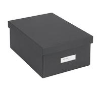 Bigso Box of Sweden Karin Collapsible Storage Box with Labelframe for Easy Identification - Simple Assembly without Tools - Decorative Storage Boxes with Lids - 8.9in x 12.4in x 5.4in - Dark Gray