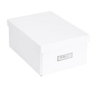 Bigso Box of Sweden Karin Collapsible Storage Box with Labelframe for Easy Identification - Simple Assembly without Tools - Decorative Storage Boxes with Lids - 8.9in x 12.4in x 5.4in - White