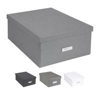 Bigso Box of Sweden Katrin Collapsible Storage Box with Labelframe for Easy Identification - Simple Assembly without Tools - Decorative Storage Boxes with Lids - 13.5in x 17.6in x 7.2in - Gray