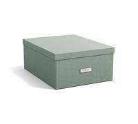Bigso Box of Sweden KATRIN Large Storage Box with Lid - Sturdy Fibreboard and Paper Organiser in Linen Look - Practical Folding Box with Label Frame - Mint Green