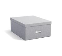 Bigso Box of Sweden KATRIN Large Storage Box with Lid - Sturdy Organiser Made of Fibreboard and Paper in Linen Look - Practical Folding Box with Label Frame - Light Grey