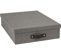 Bigso Box of Sweden Oskar Canvas Fiberboard Document Letter Box | File Organizer Document Box for Important Paperwork | Document Storage Box with a Lid & Leather Handle | 3.3" x 10.2" x 13.8" | Gray