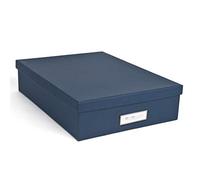 Bigso Box of Sweden Oskar Fiberboard Label Frame Document Letter Box - File Organizer Box for Paperwork - Document Storage with a Lid & Metal Label Window - 3.3 in x 10.2 in x 13.8 in - Dark Blue