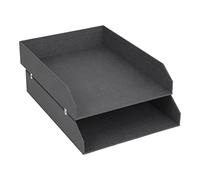 Bigso Box of Sweden Set of 2 Letter Tray Boxes for the Office - Stackable Desk Storage Box for Papers, Documents etc - Two-Tier Fibreboard Filing and Storage Box System - Black