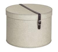 Bigso Box of Sweden Set of 2 Storage Boxes - Round Storage Box with Leather Straps - Large and Small Hat Box Duo Made of Fibreboard and Paper in Linen Look - Beige