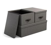 Bigso Box of Sweden Set of 3 Storage Boxes with Lids - Organiser Box For Clothes, Office Equipment and More - Wardrobe Storage Boxes with Labels for Bedding or Seasonal Clothing - Dark Grey