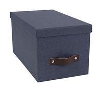 Bigso Box of Sweden Silvia Organizational Storage Box with Leather Handle for Shelves and Stacks Easily - Durable and Decorative Storage Boxes with Lids - 5.9 in x 6.5 in x 11.6 in - Blue