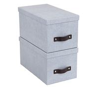 Bigso Box of Sweden Silvia Organizational Storage Box with Leather Handle for Shelves and Stacks Easily | Durable and Decorative Storage Boxes with Lids | 5.9" x 6.5" x 11.6" | 2 Pack | Ash