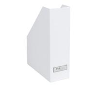 Bigso Box of Sweden Standing Magazine Storage Box with Label - Document Holder Made of Fibreboard and Paper - Desk Organiser for Files, Documents or Magazines - White