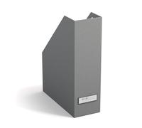 Bigso Box of Sweden Standing Magazine Storage Box with Label - Document Holder Made of Fibreboard and Paper - Desk Organiser for Files, Documents or Magazines - Grey